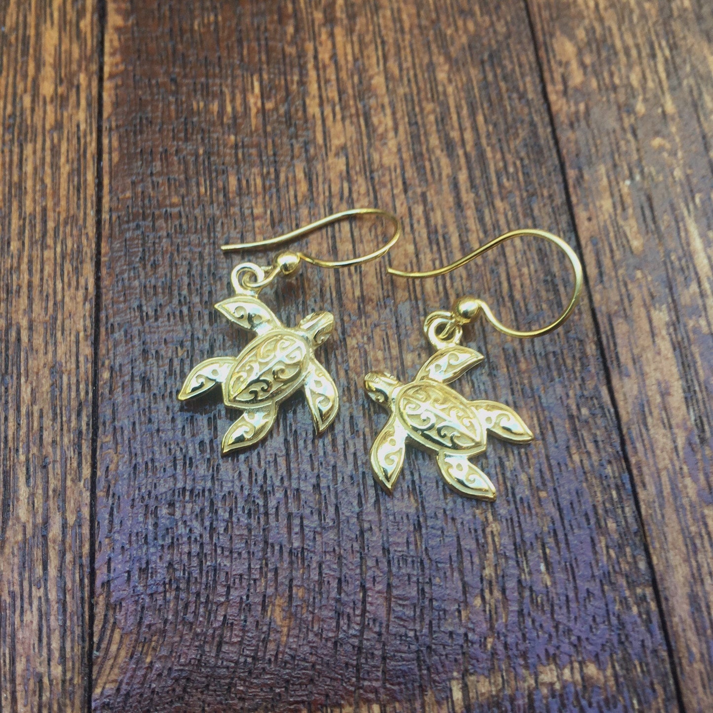 18K Gold Vermeil Tutrtle Earrings .