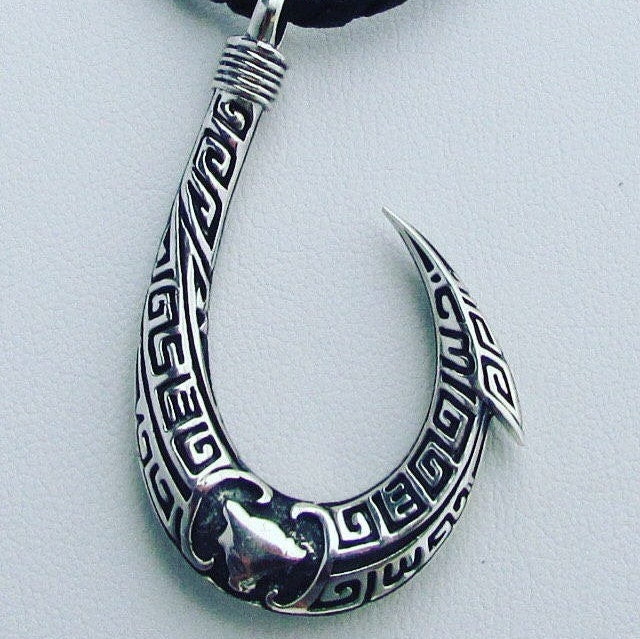 Fishing Hook with Hawaii's Big Island Shape | Sterling Silver | Ocean | Beach | Gift | Jewelry | Handmade | Unique