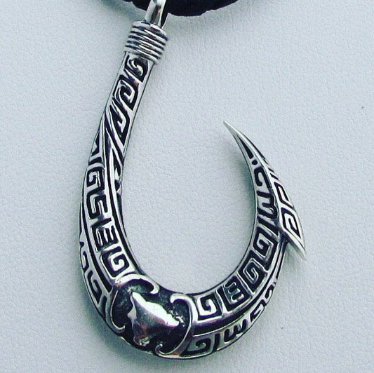 Fishing Hook with Hawaii's Big Island Shape | Sterling Silver | Ocean | Beach | Gift | Jewelry | Handmade | Unique