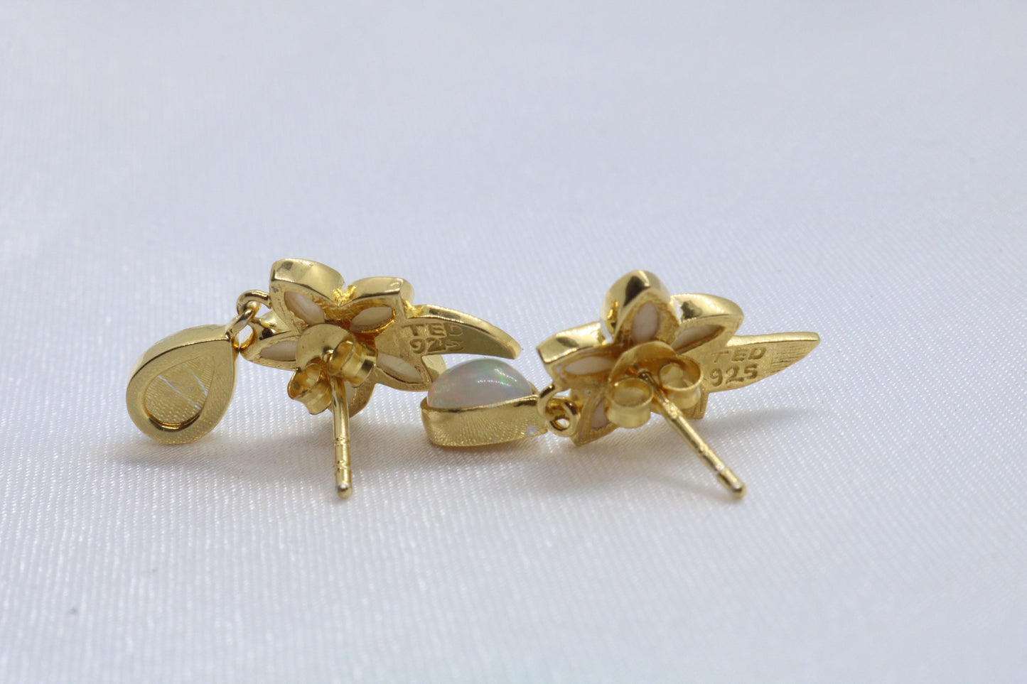 Opal Plumeria Flower 18K Gold Mother of Pearl Stud Earrings