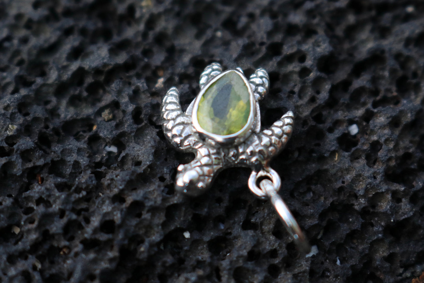 Turtle Charm Peridot Necklace Pendant. Sterling Silver.
