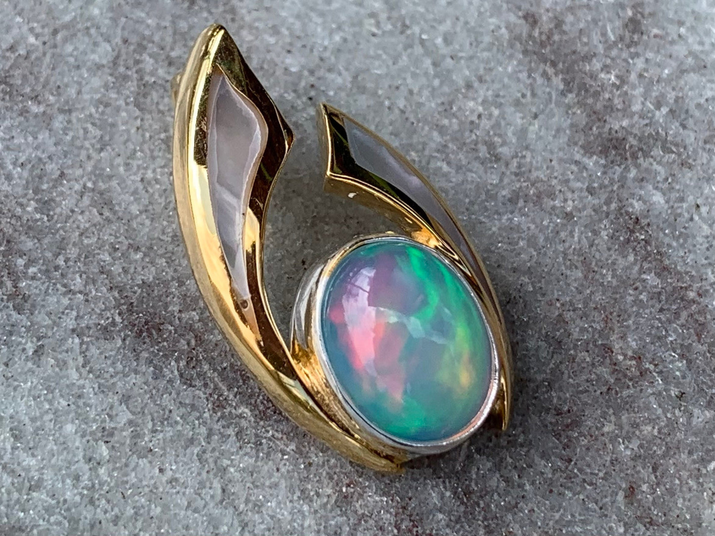 Opal Wave Hawaiian Nalu 18K Gold Vermeil Mother of Pearl Necklace Pendant