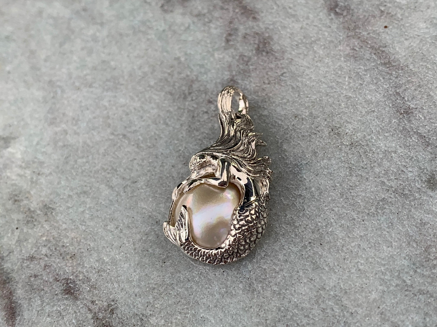 Mermaid White Pearl Mabe Silver Pendant Necklace