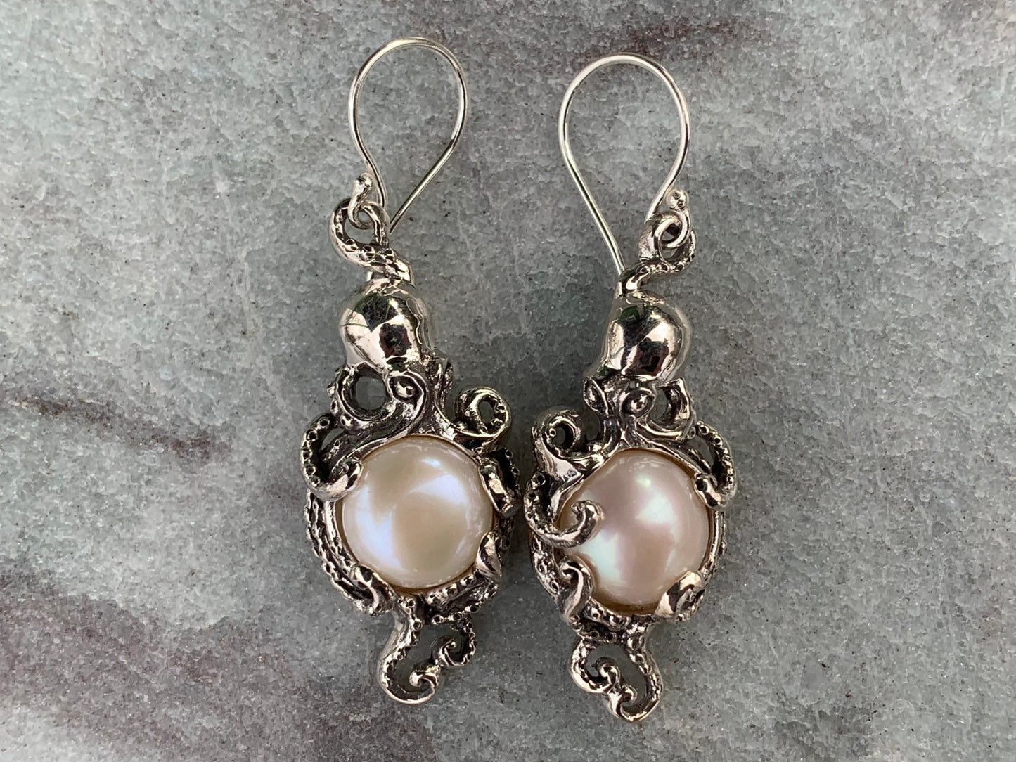 Mabe Pearl Octopus earrings. Sterling Silver.