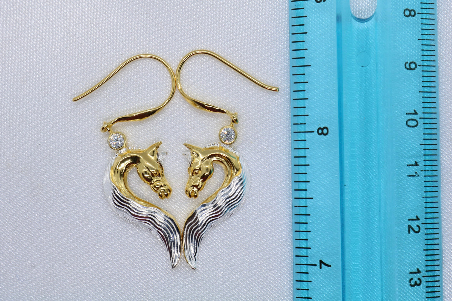 Horses Heart Earrings. 3mm Diamond, or Zircon. 18K Gold Vermeil, Silver.