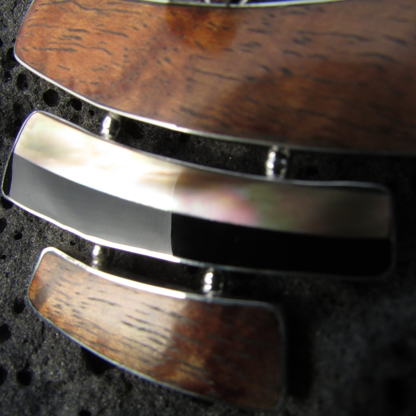 Hawaiian Koa Wood Necklace | Black Ouster Shell | Sterling Silver | Gift | Jewelry | Handmade | Unique