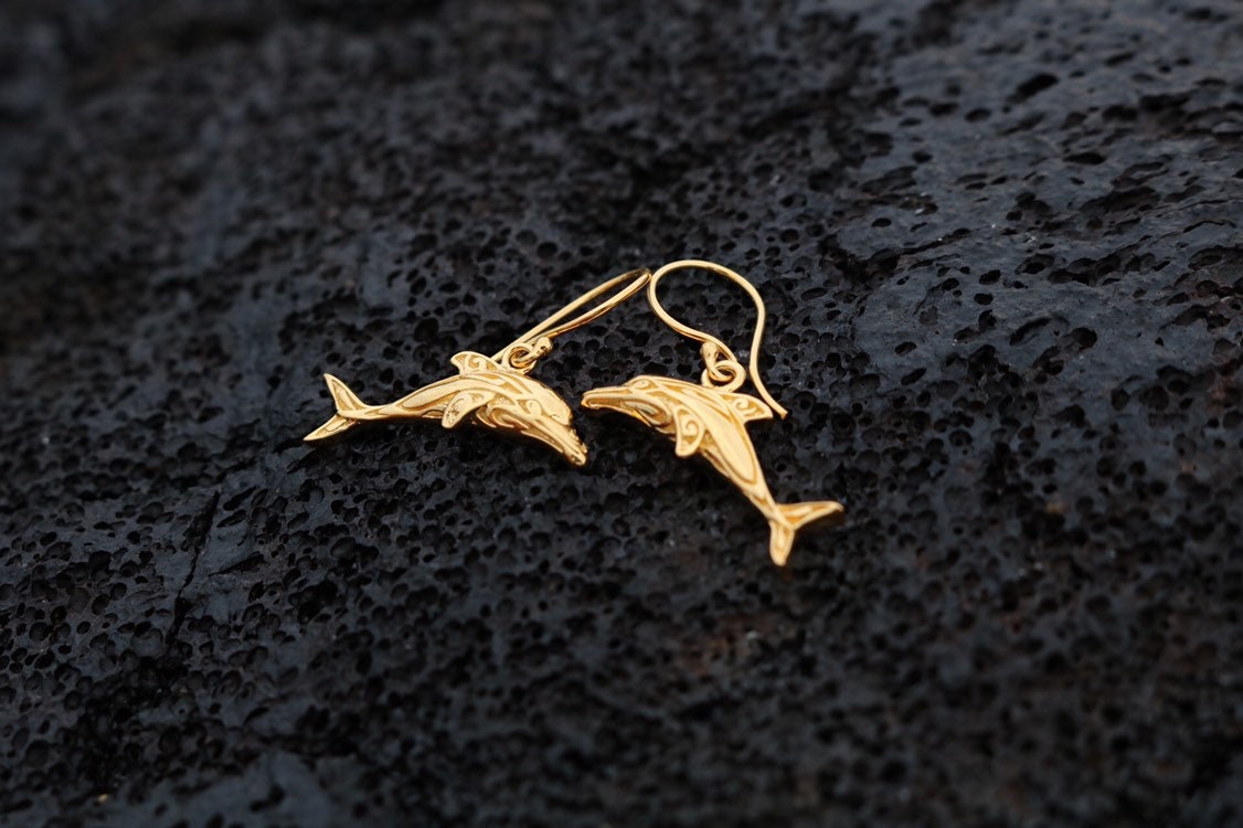 18K Gold Vermeil Dolphin Earrings.