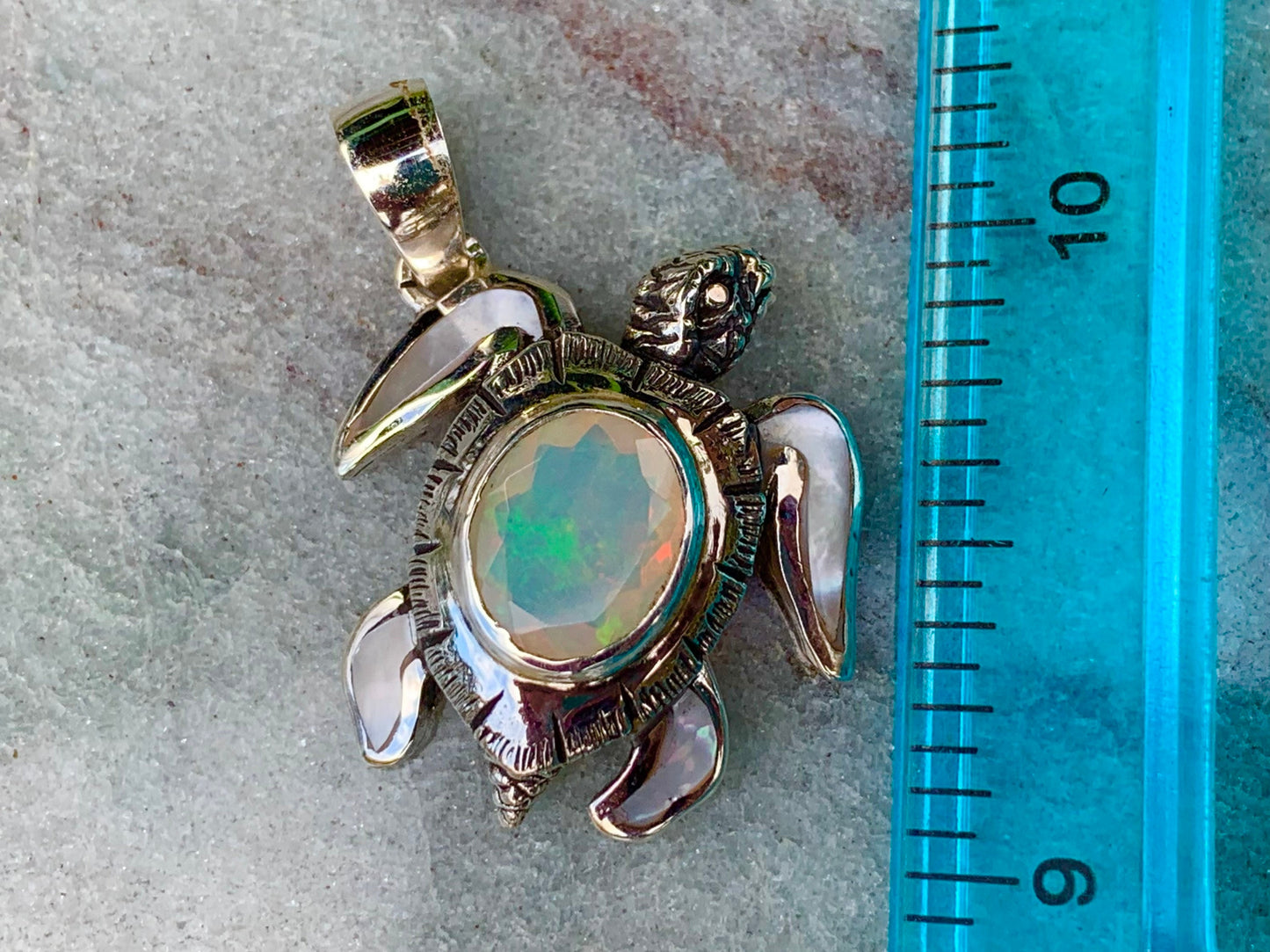 Opal Turtle Pendant Necklace. Mother of Pearl, Silver.