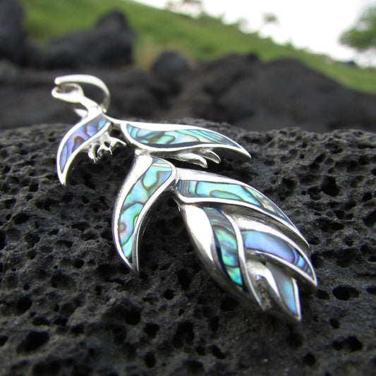 Heliconia Flower Necklace Pendant | Paua Abalone Shell | Sterling Silver | Ocean | Beach | Gift | Jewelry | Handmade | Unique
