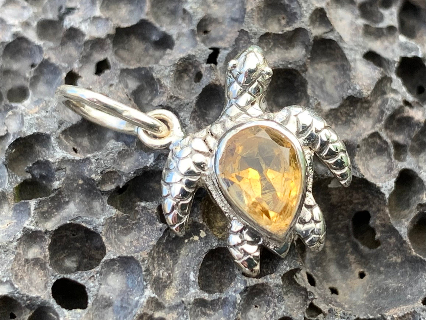 Turtle Charm Citrine Necklace Pendant Sterling Silver
