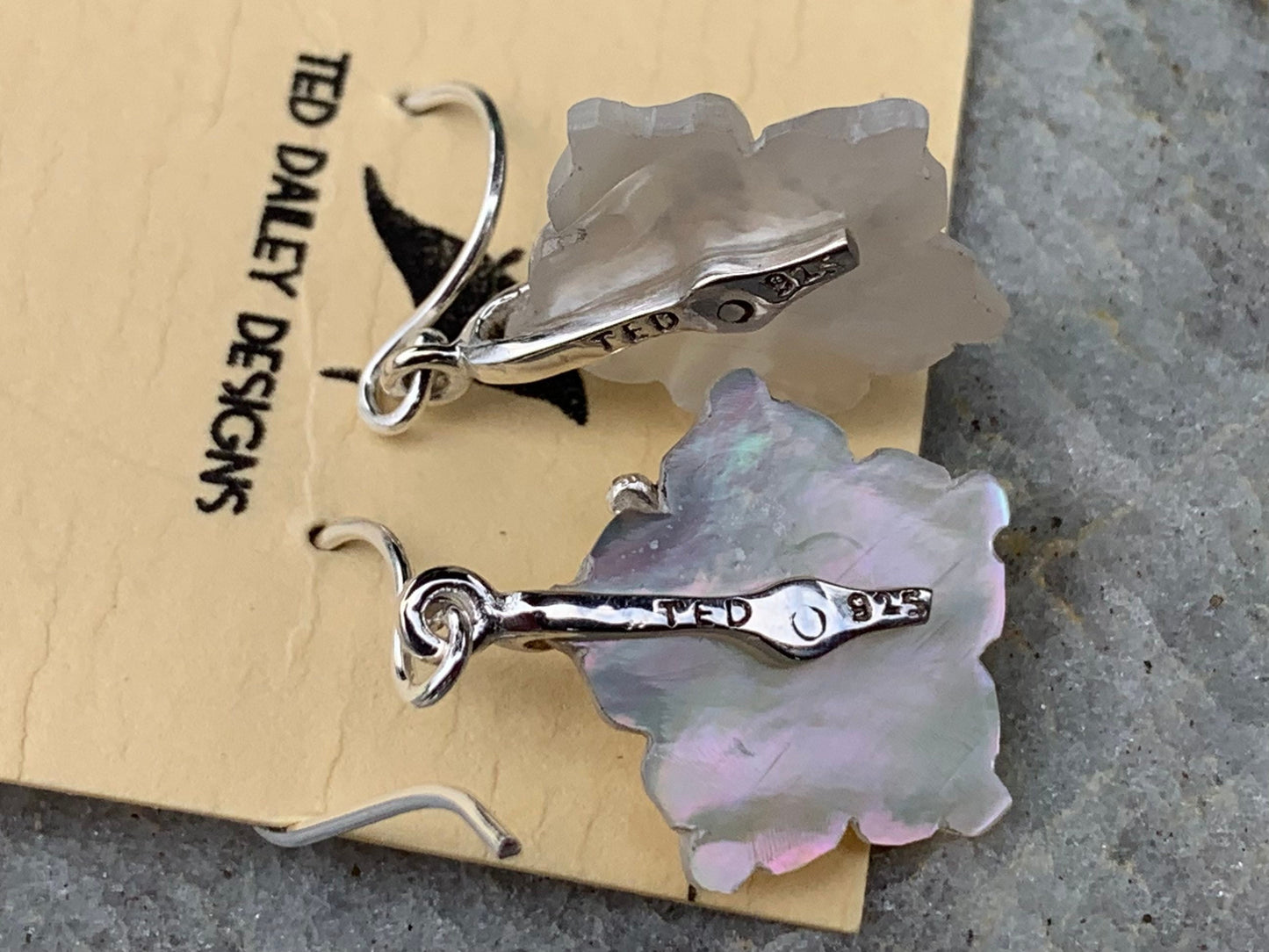 Hibiscus Flower Necklace Earrings. Hawaiian State Flower. Sterling Silver, Mother of Pearl
