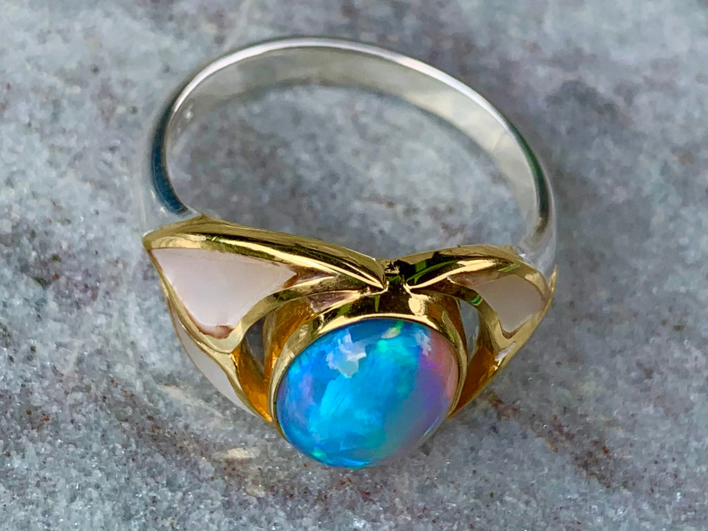 Opal Ocean Wave 18k Gold Vermeil and Silver, Mother of Pearl Ring