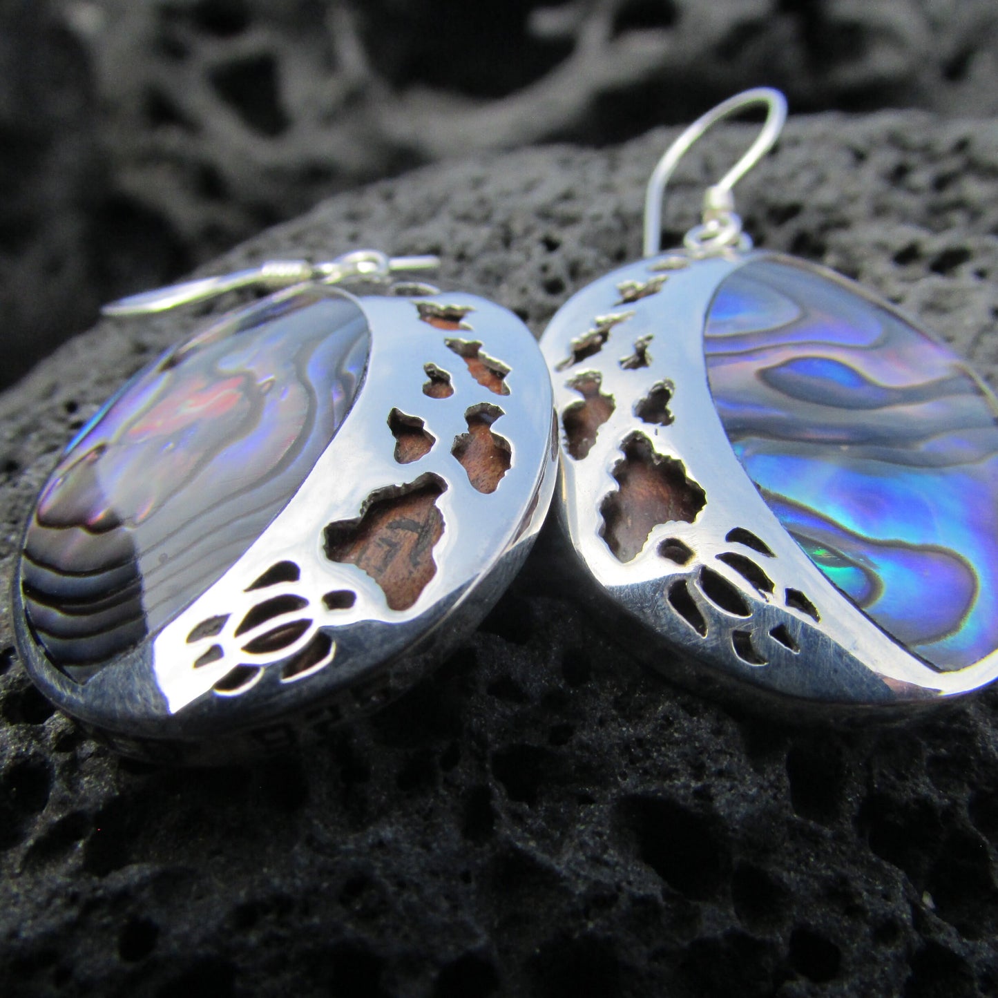 Hawaii Islands Chain Turtle Earrings | Abalone Paua Shell | Sterling Silver | Ocean | Beach | Gift | Jewelry | Handmade | Unique