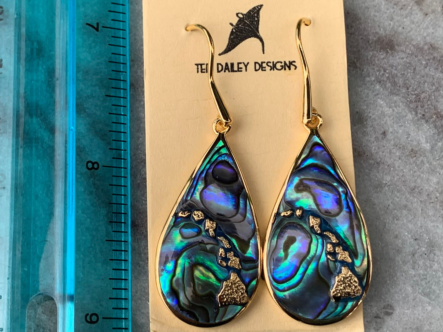 Hawaiian Islands Chain Earrings. Kauai, Oahu, Maui, Big Island of Hawaii. Silver, 18k Gold, Abalone Paua Shell.