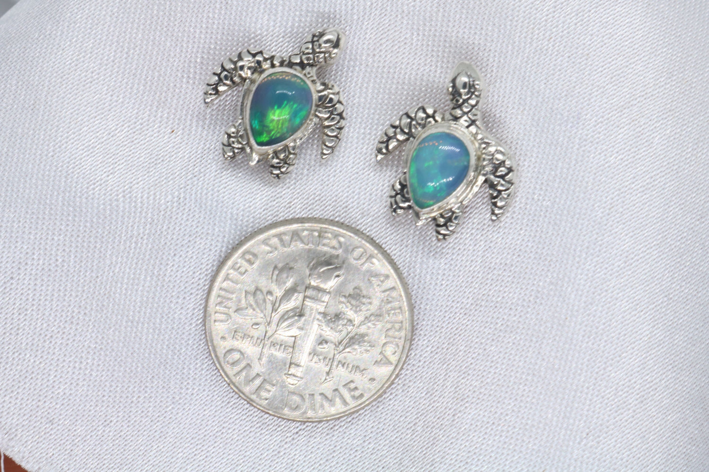 Opal Turtles Hawaiian Honu Silver Mother of Pearl Stud Earrings
