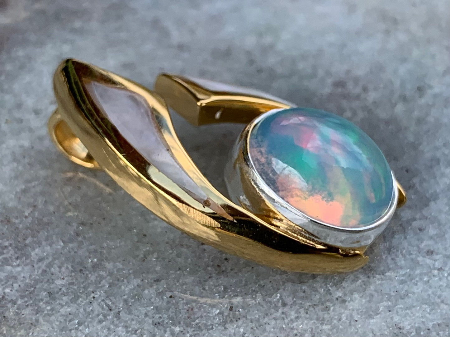 Opal Wave Hawaiian Nalu 18K Gold Vermeil Mother of Pearl Necklace Pendant