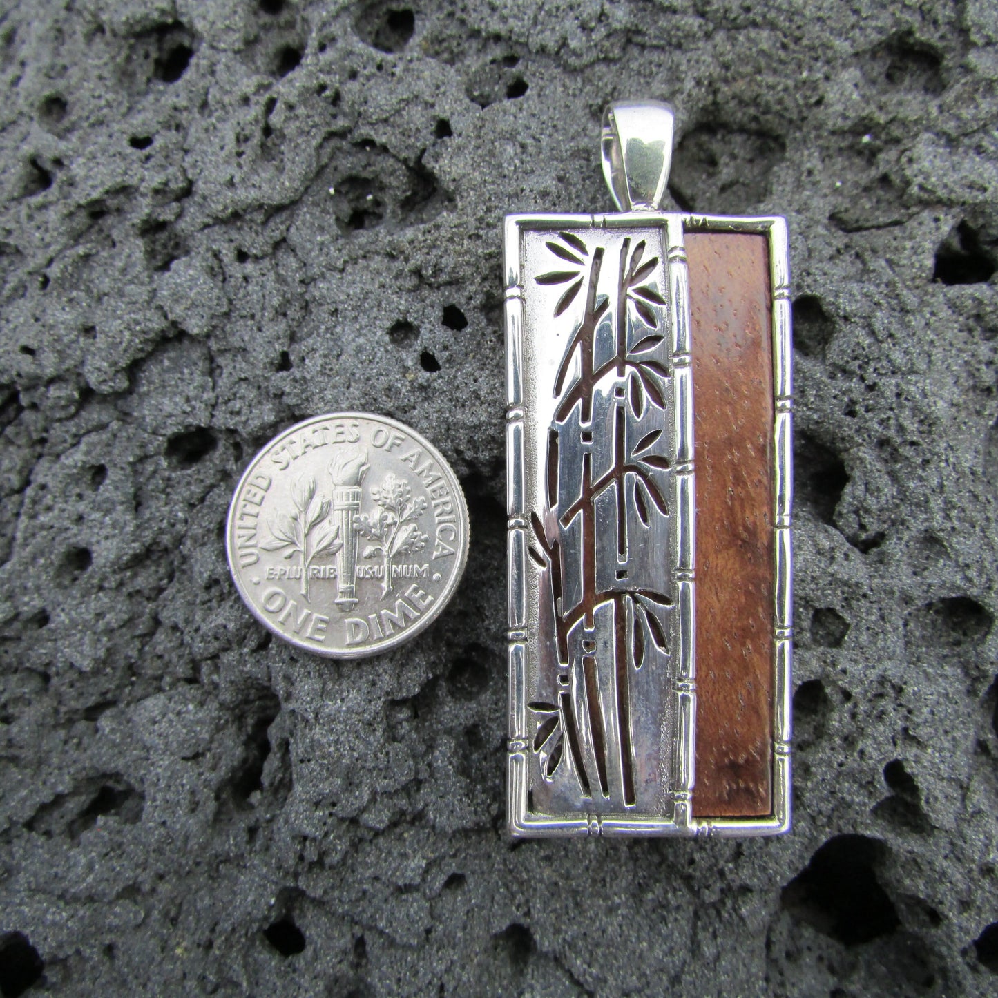 Bamboo Necklace Pendant Large | Hawaiian Koa Wood | Sterling Silver | Ocean | Beach | Gift | Jewelry | Handmade | Unique