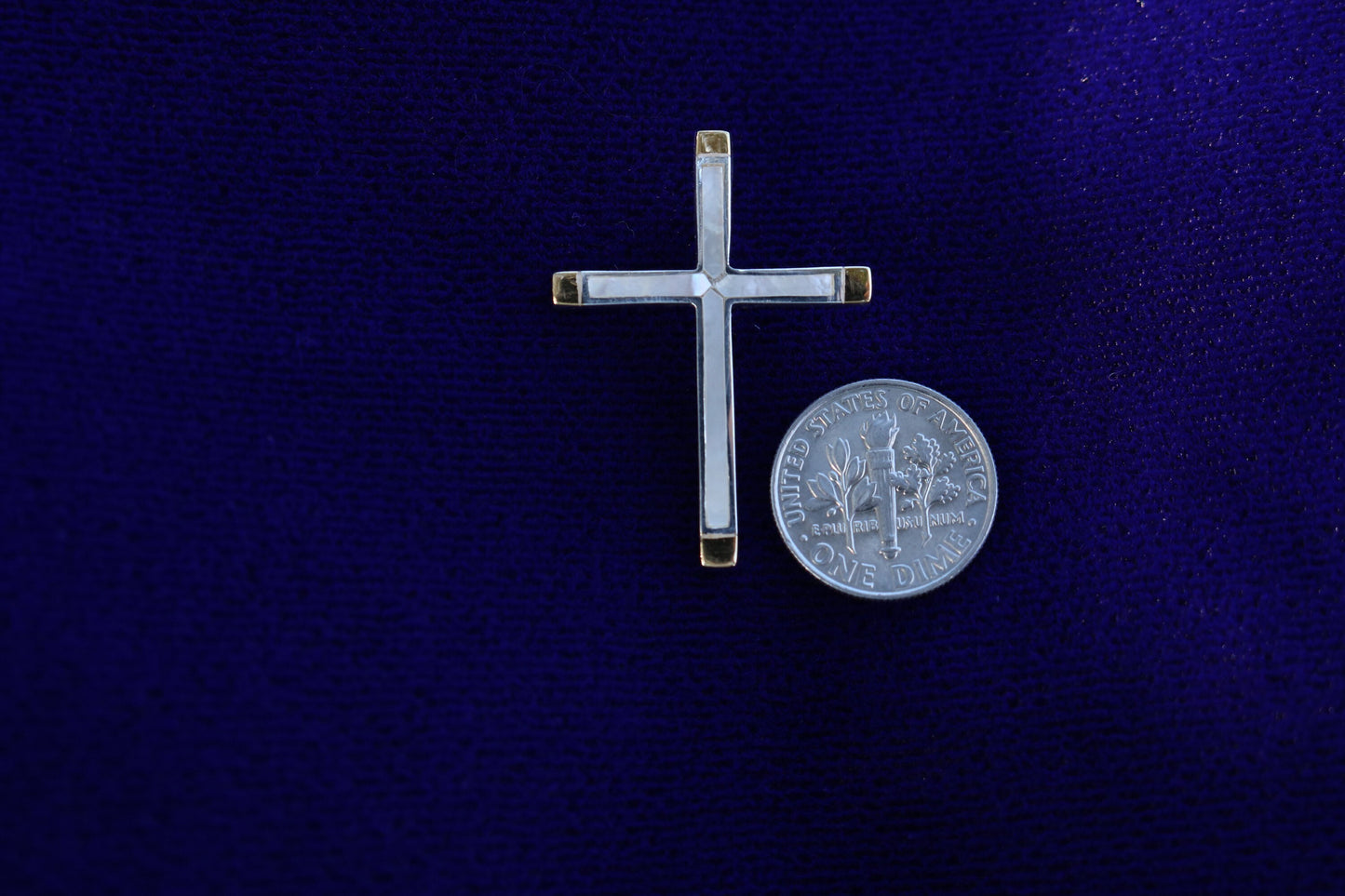 Cross 18k Gold Vermeil Pendant Necklace. Mother of Pearl, Abalone Shell.
