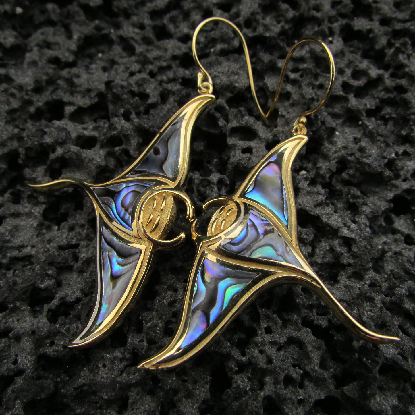 18K Gold Vermeil Manta Ray Stingray Earrings Handmade | Abalone | Paua Shell | Sterling Silver