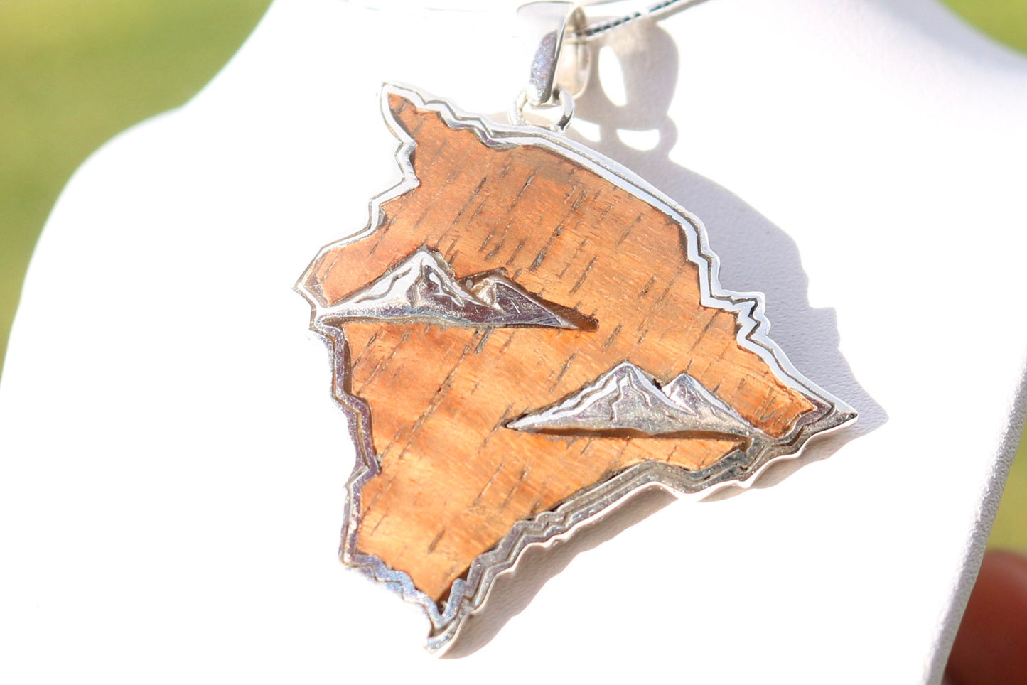 Big Island of Hawaii Mountains. Mauna Kea and Mauna Loa Pendant Necklace. Hawaiian Koa Wood. Sterling Silver.