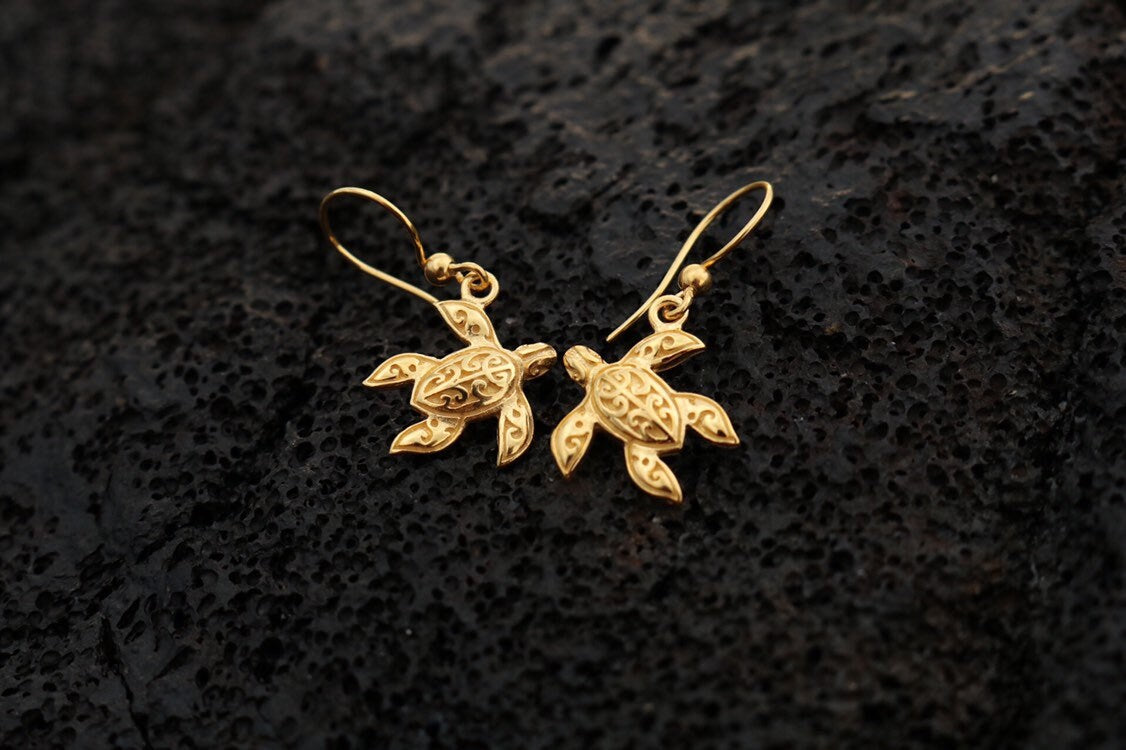 18K Gold Vermeil Tutrtle Earrings .