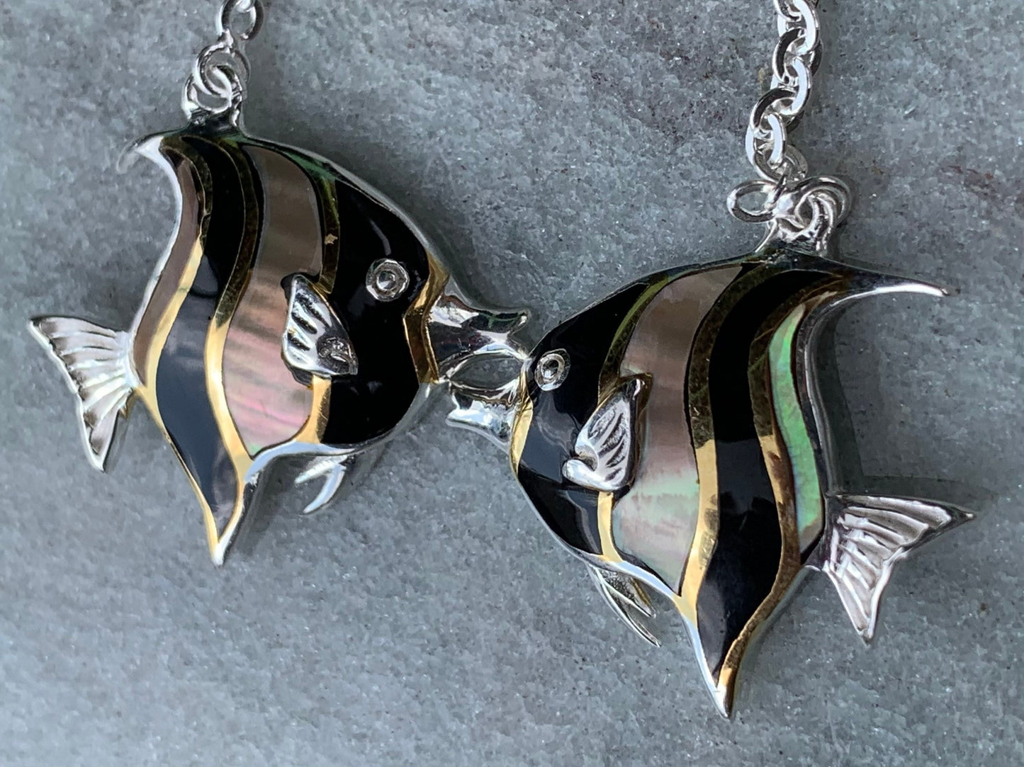 Fish Moorish Idol Hawaiian Tropical Earrings. Sterling Silver, Mother of Pearl.
