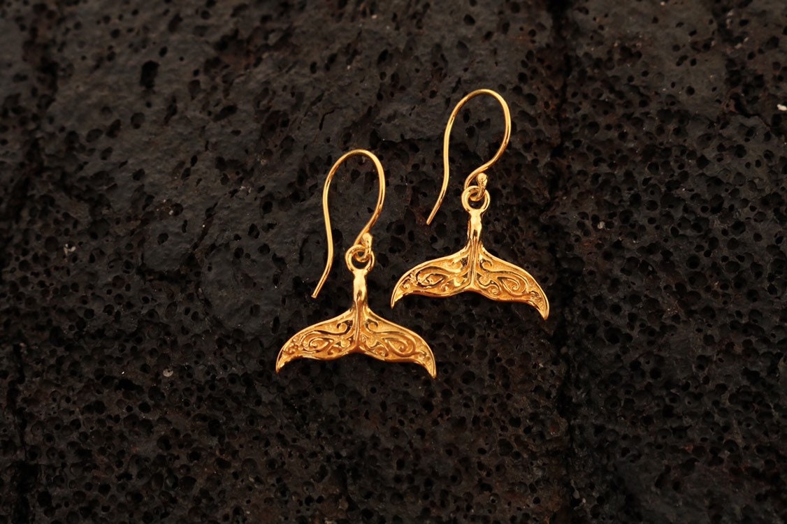 18K Gold Vermeil Whale Tail Earrings.