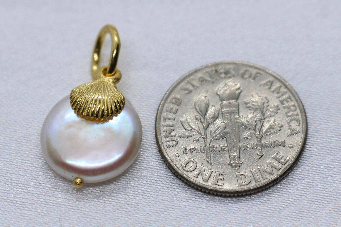 Sea Shell Pearl 18K Gold Vermeil Charm Pendant Necklace Jewelry