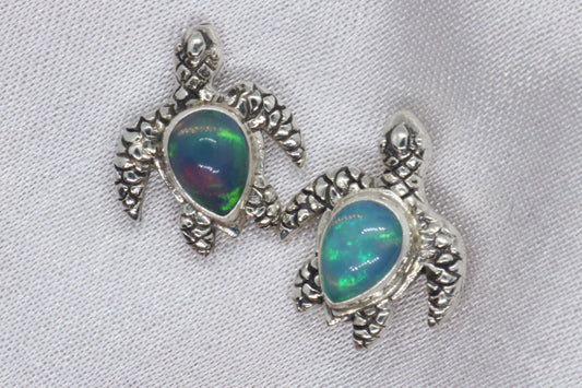 Opal Turtles Hawaiian Honu Silver Mother of Pearl Stud Earrings