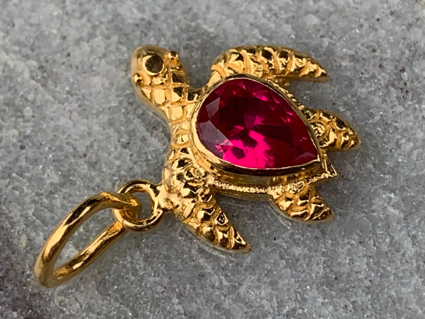 18k gold vermeil ruby turtle charm necklace pendant.