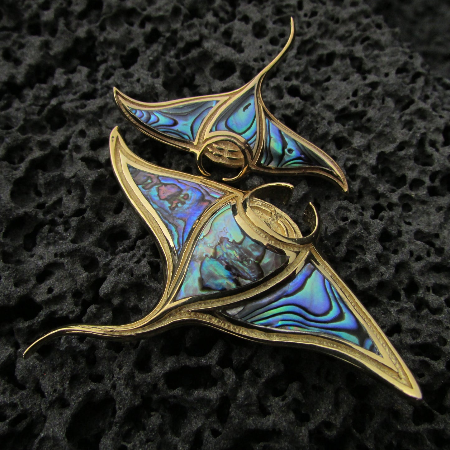 18K Gold Vermeil Manta Ray Stingray Necklace Pendant Handmade | Abalone | Paua Shell | Sterling Silver