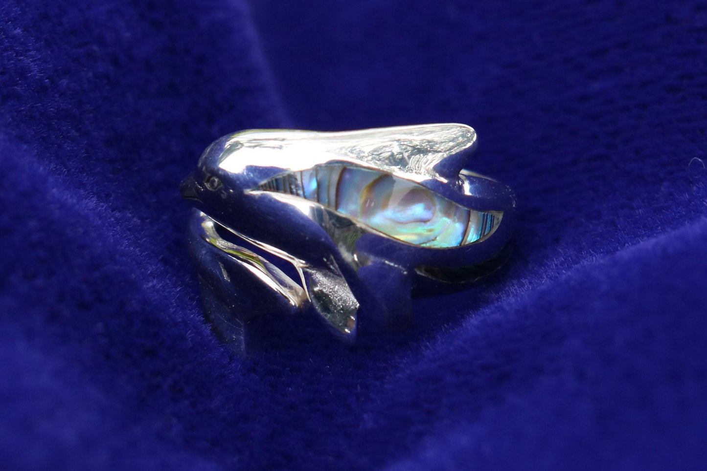 Dolphin Ring Aumakua Design Naia. Sterling Silver. Abalone Paua Shell.