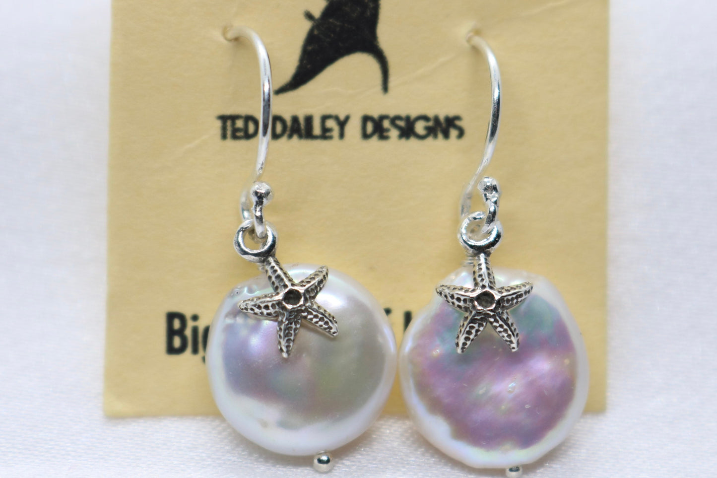 Starfish Pearl Earrings Charm Coin Silver Jewelry