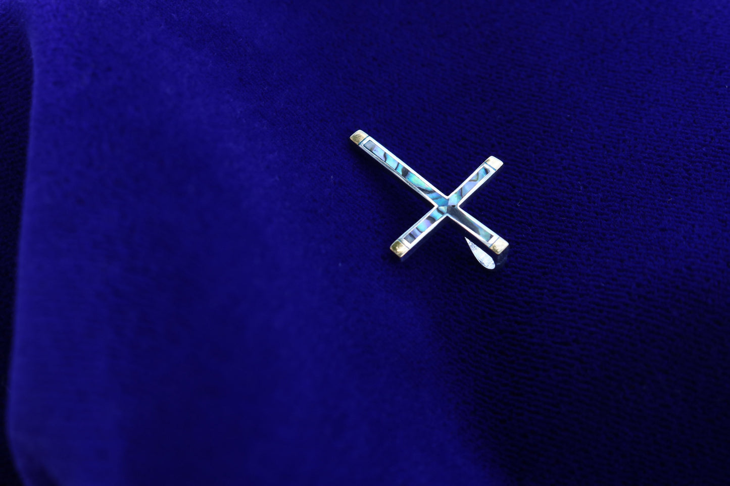 Cross 18k Gold Vermeil Pendant Necklace. Mother of Pearl, Abalone Shell