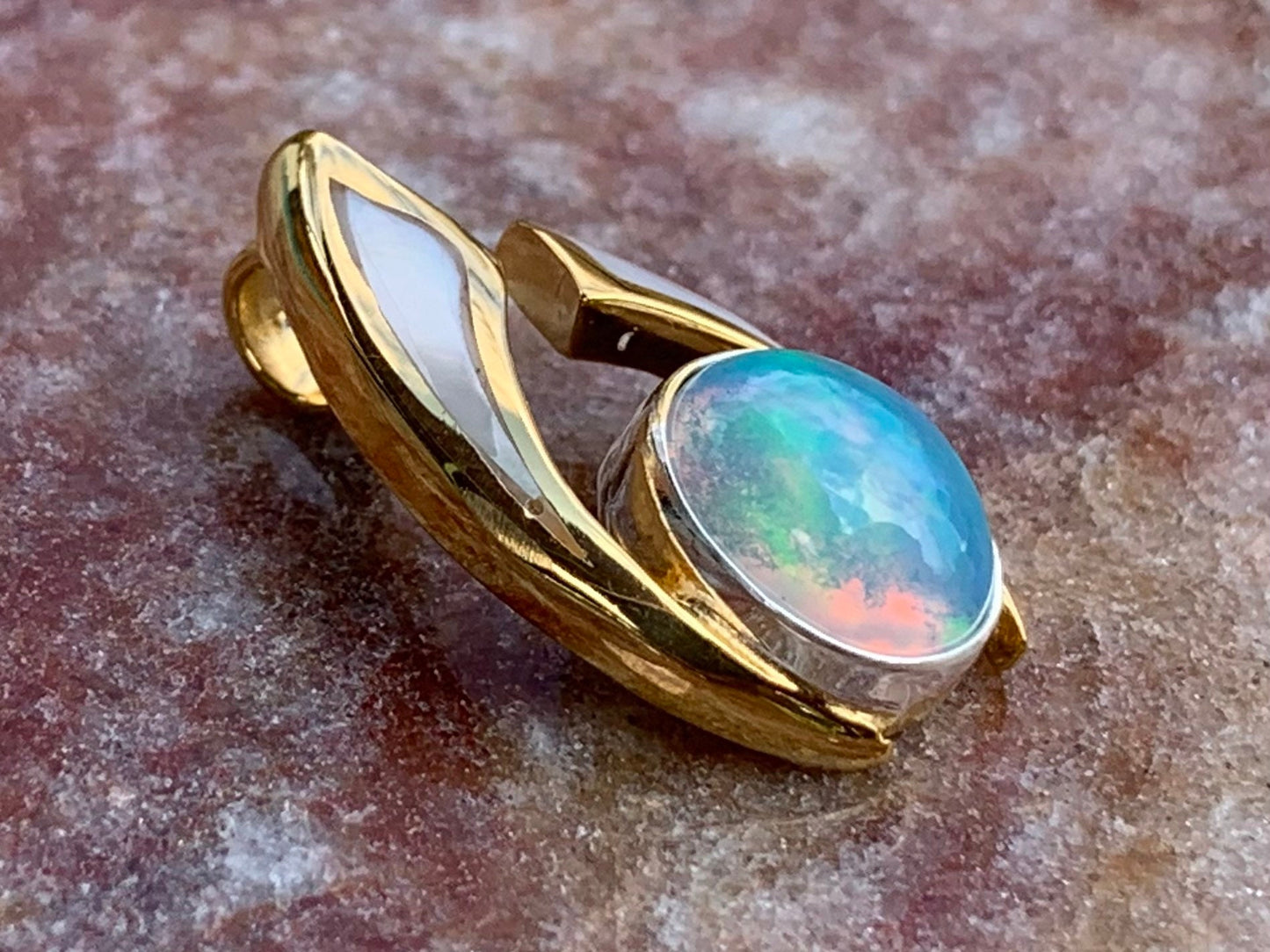 Opal Wave Hawaiian Nalu 18K Gold Vermeil Mother of Pearl Necklace Pendant