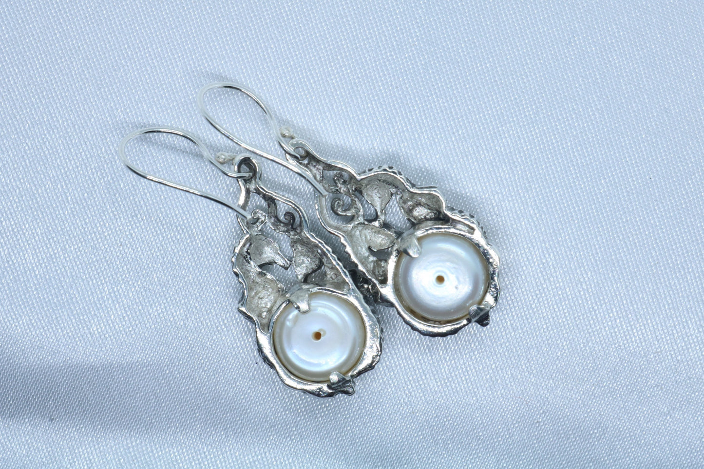 Seahorses Mabe White Pearl Silver Earrings