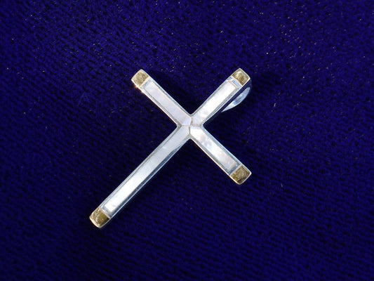 Cross 18k Gold Vermeil Pendant Necklace. Mother of Pearl, Abalone Shell.