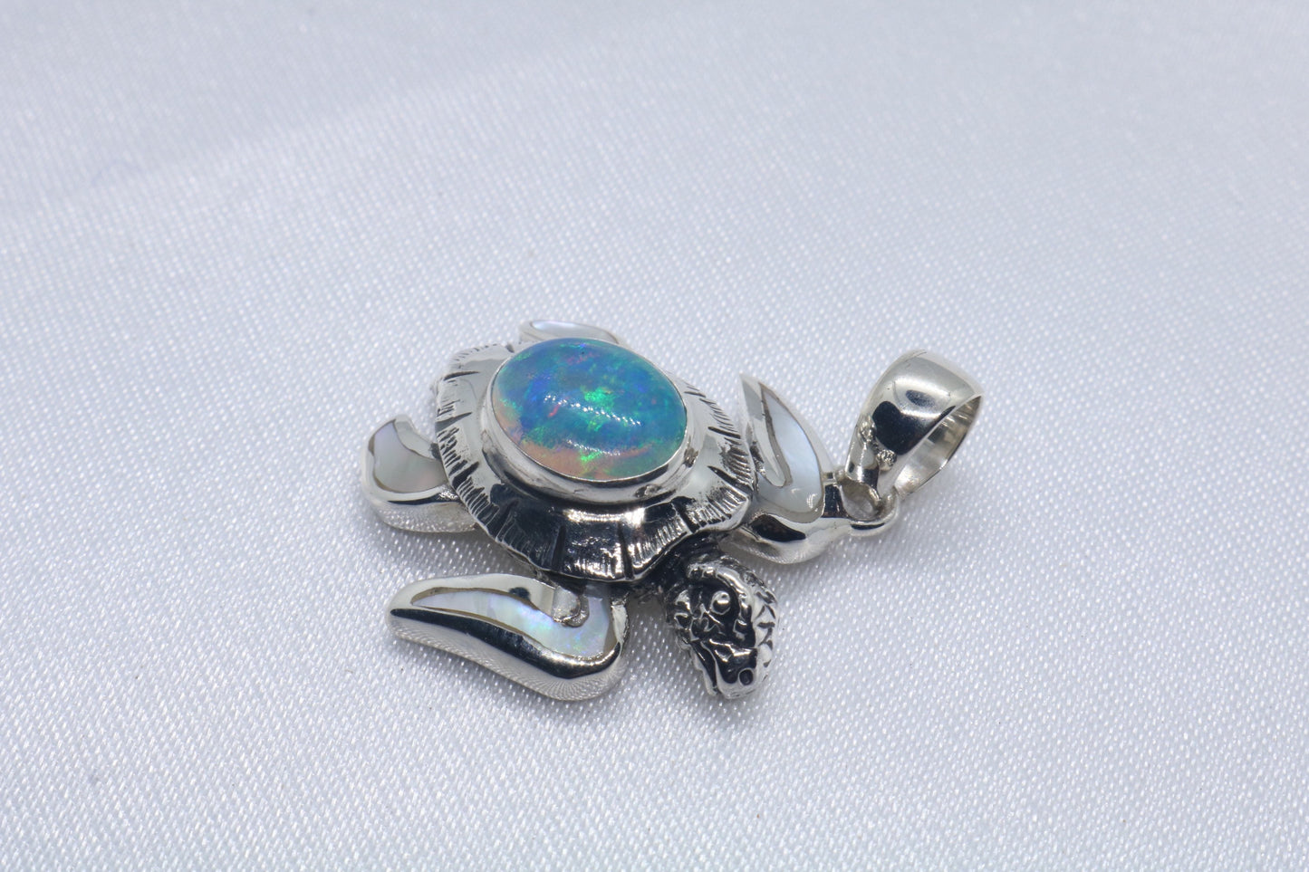Opal Turtle Hawaiian Honu Silver Mother of Pearl Necklace Pendant
