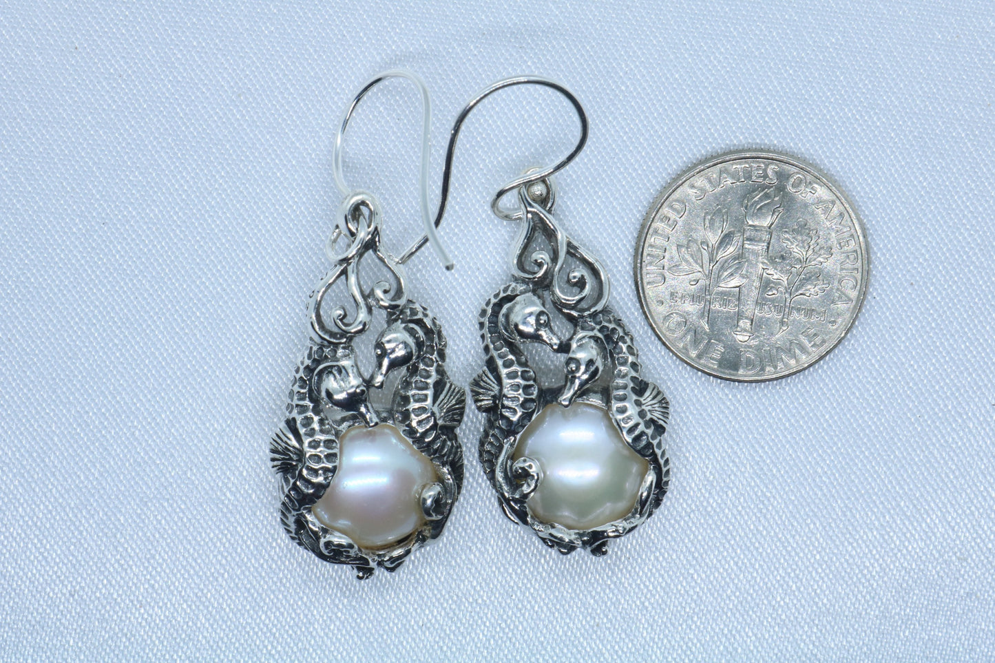 Seahorses Mabe White Pearl Silver Earrings