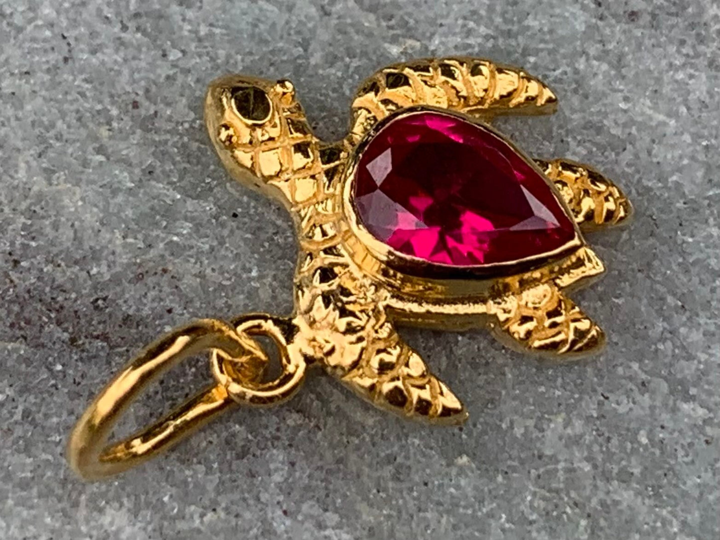 18k gold vermeil ruby turtle charm necklace pendant.