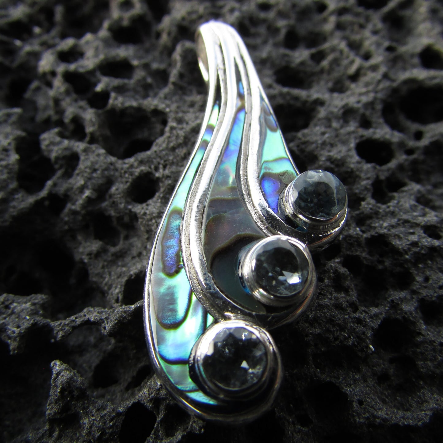 Waterfall Water Necklace Pendant | Blue Topaz | Abalone Paua Shell | Sterling Silver | Ocean | Beach | Gift | Jewelry | Handmade | Unique