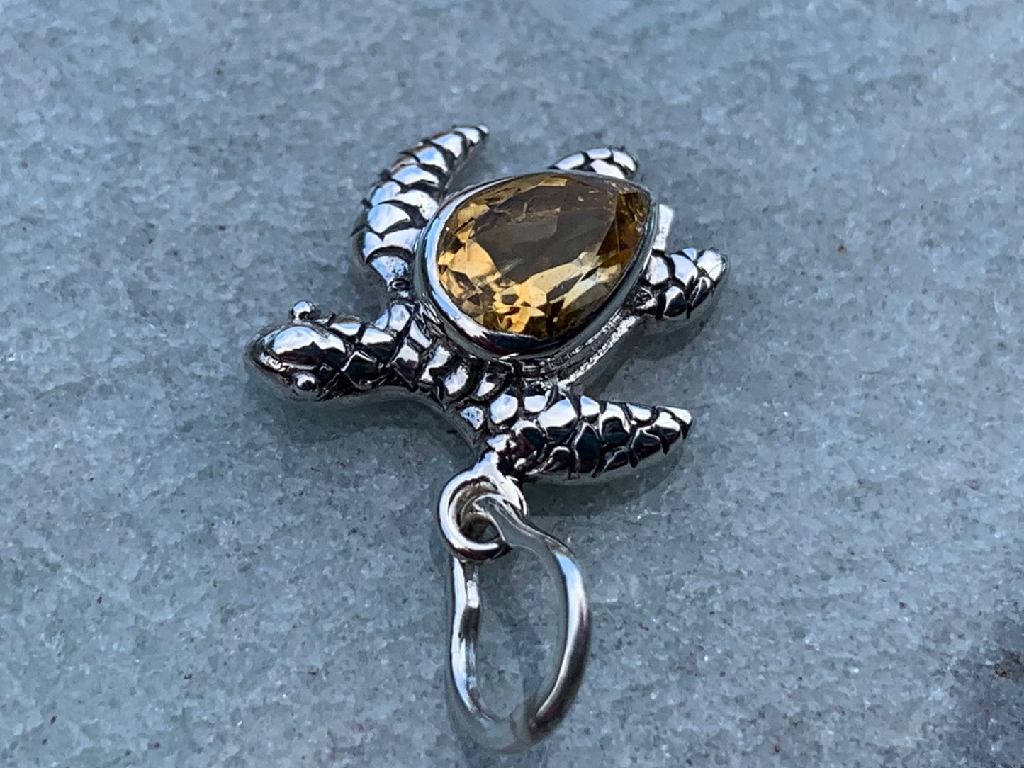 Turtle Charm Citrine Necklace Pendant Sterling Silver