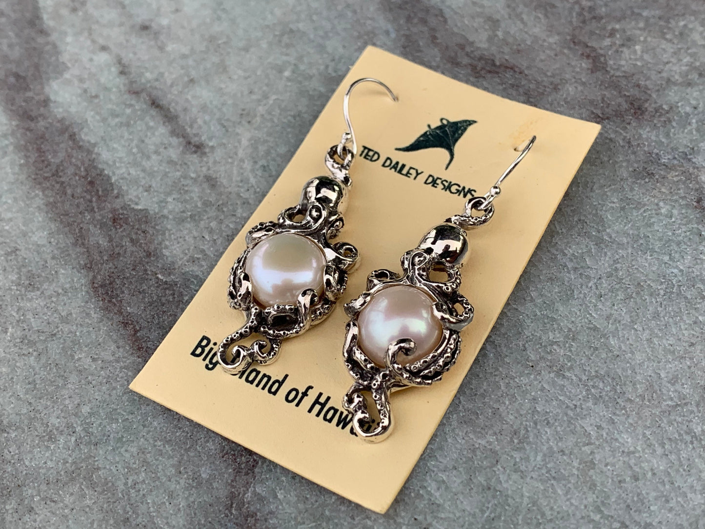 Mabe Pearl Octopus earrings. Sterling Silver.