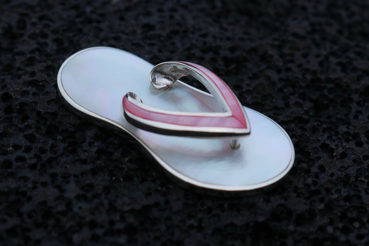 Beach Slippers Necklace Pendant . Sterling Silver, Mother of Pearl.