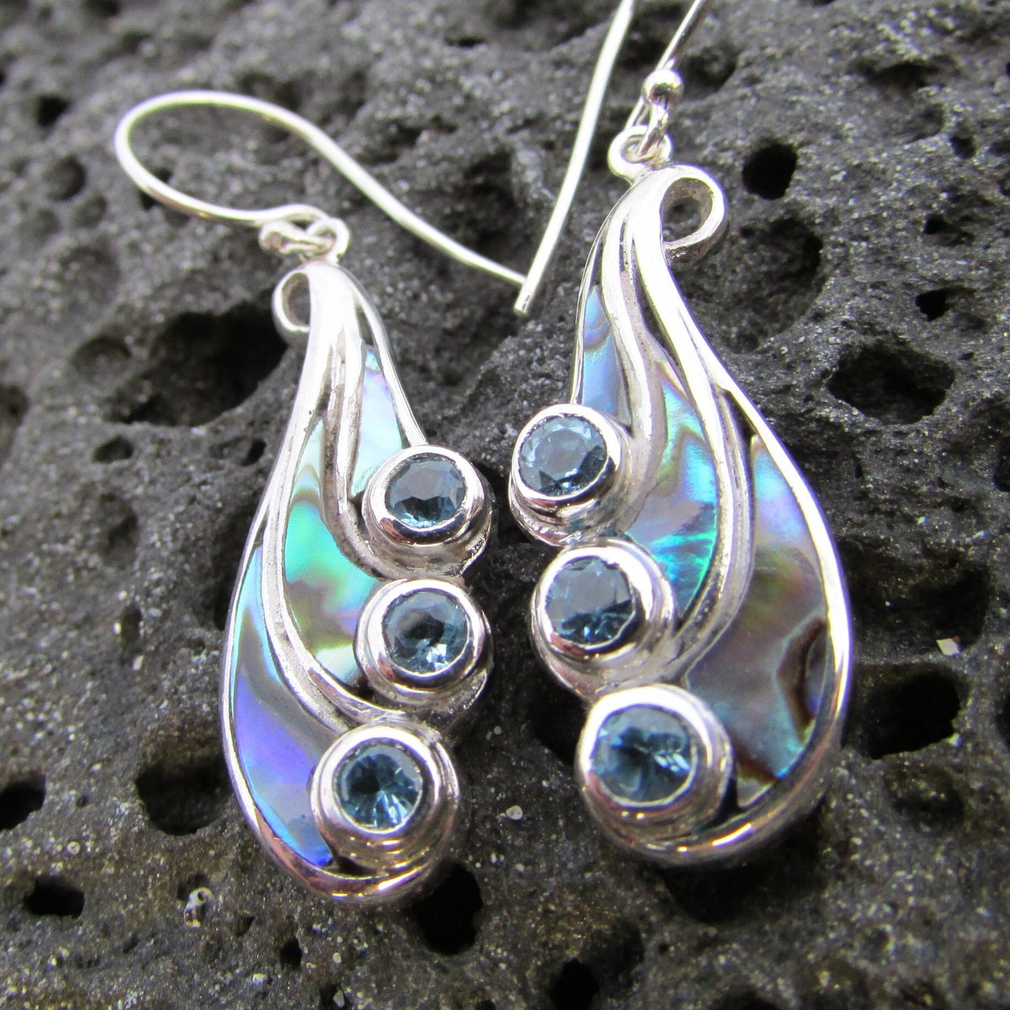 Waterfall Earrings | Blue Topaz | Paua Abalone Shell | Sterling Silver | Ocean | Beach | Gift | Jewelry | Handmade | Unique
