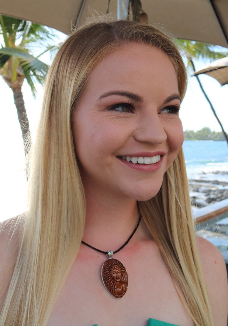 Hawaii Volcano Goddess Pele Carved Pendant Necklace | Rare Koa Wood | Peridot | Sterling Silver | Fire | Gift | Jewelry | Handmade