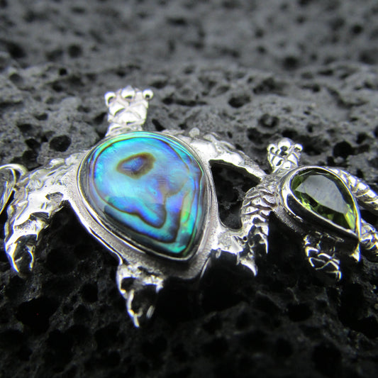 Turtle Necklace Pendant | Peridot | Paua Abalone Shell | Sterling Silver | Ocean | Beach | Gift | Jewelry | Handmade | Unique
