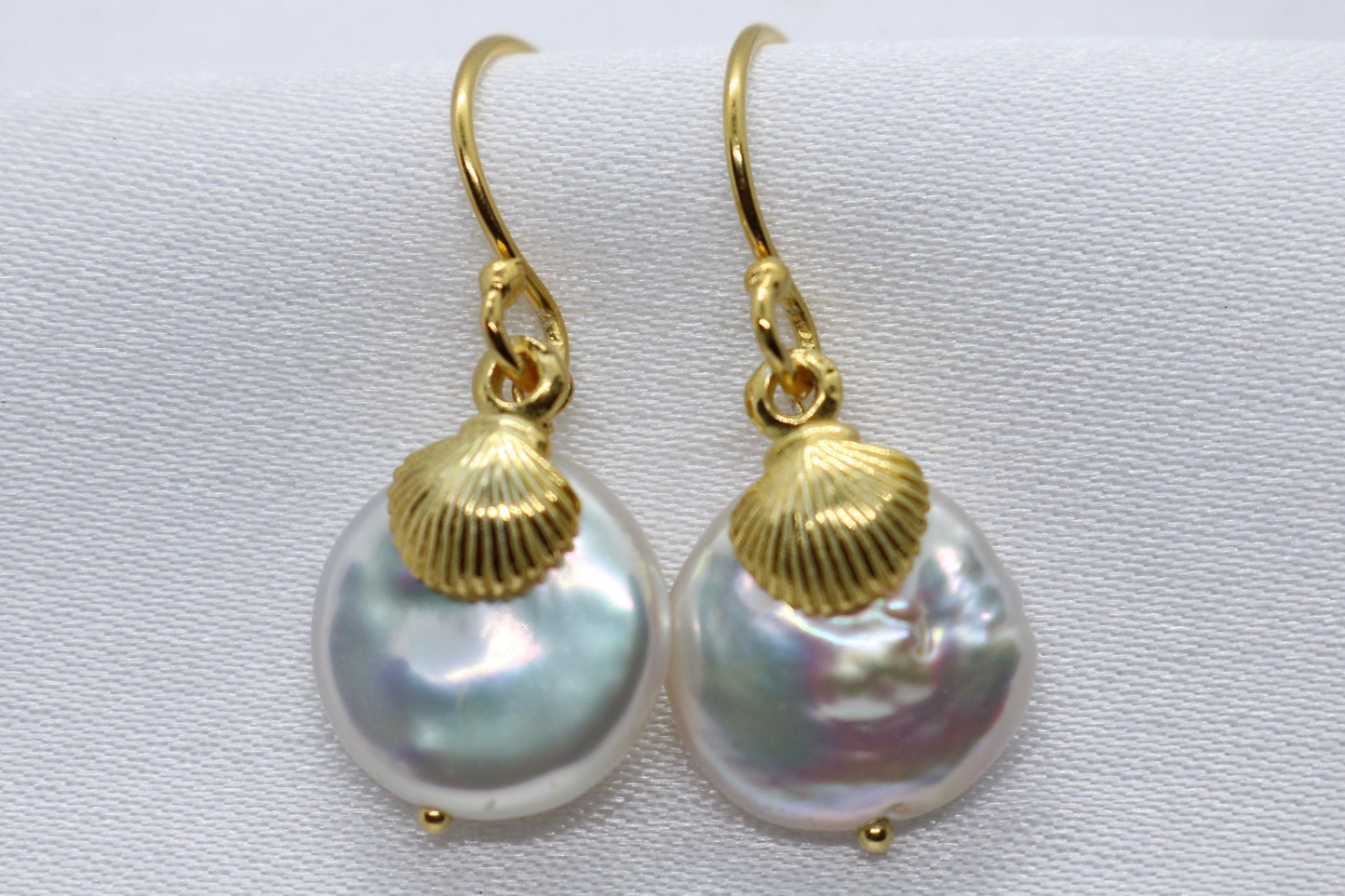 Sea Shell Pearl 18K Gold Vermeil Charm Earrings Jewelry