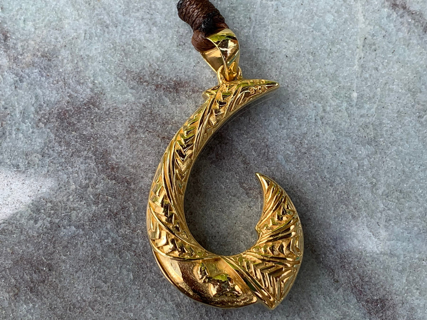 Hawaiian Maui Island Fishing Hook Tribal Necklace Pendant. 18K Gold Vermeil.