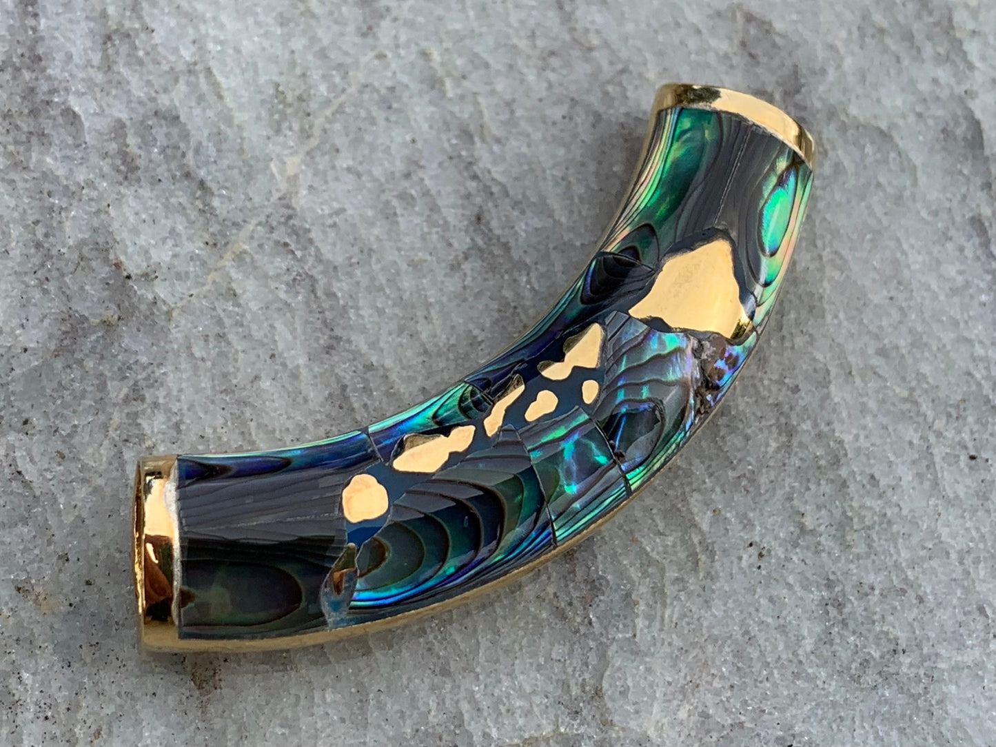 Hawaiian Islands Slider Bar Pendant Necklace. Oahu, Maui, Kauai, Big Island. Gold Vermeil, Abalone Shell.